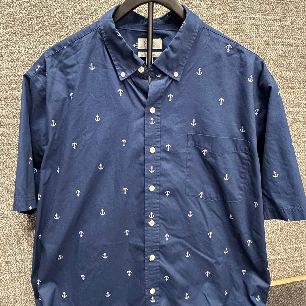 Croft & Barrow Mens XXL Navy Blue Anchor Print Short Sleeve Button Down Shirt - Picture 2 of 5